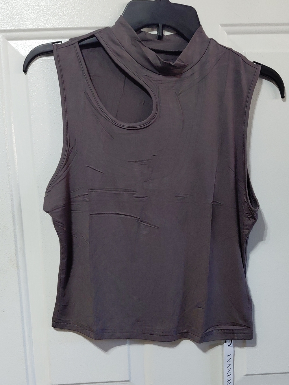 LYANER Women's Gray Sleeveless Cutout Mock Neck Top Size Large